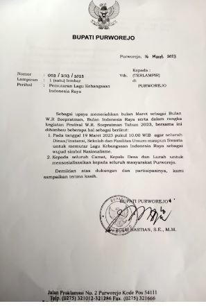 Surat Edaran Bupati Tentang Pemutaran Lagu Indonesia Raya